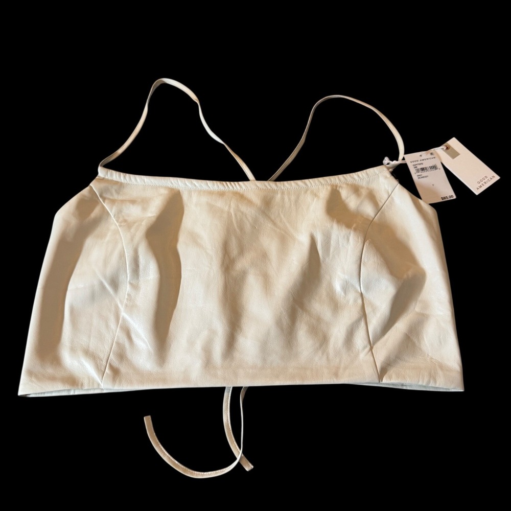 Good American Faux Leather‎ Crop Top Size 4X Bone Lace Up Back Minimalist Chic
